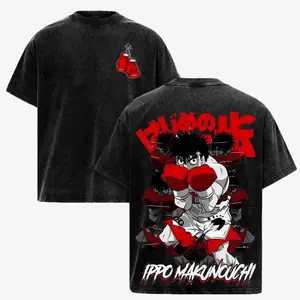 Hajime No Ippo Boxing Anime Shirt, Vintage Black Washed Cotton Oversized Graphic Tee For Men & Women. Fighting Spirit Retro Streetwear Workout Top. Japanese Manga Dempsey Roll T-Shirt Y2K Alt Gym Apparel Gamer Cosplay Everyday Wear Gift. Epic Vibes!! OK8
