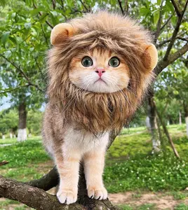 Lion Mane Wig for Cat Costume Pet Adjustable Washable Comfortable Fancy Lion Hair Cat Clothes Dress for Halloween Christmas Easter Festival Party Activity Brown