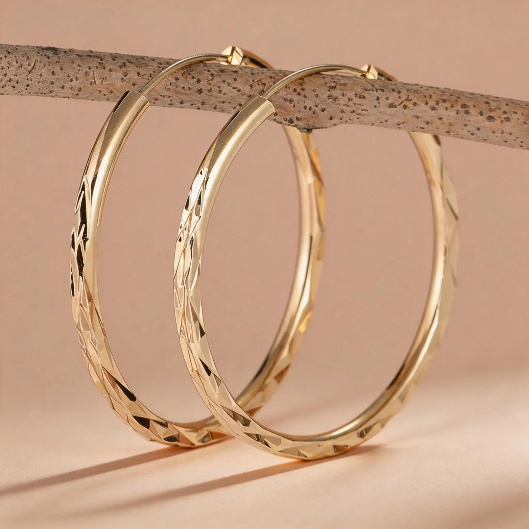 18K Gold Hoop Earrings for Women, Sparkling Diamond-Cut Textured Huggie Hoops, Hypoallergenic Click-Top Earrings for Sensitive Ears