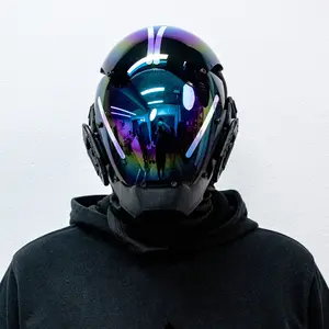 COSTRIBE Rainbow Prism Reflective Mask,Halloween Mask, Futuristic Punk Helmet for 2026 Rave Festival outdoorfun