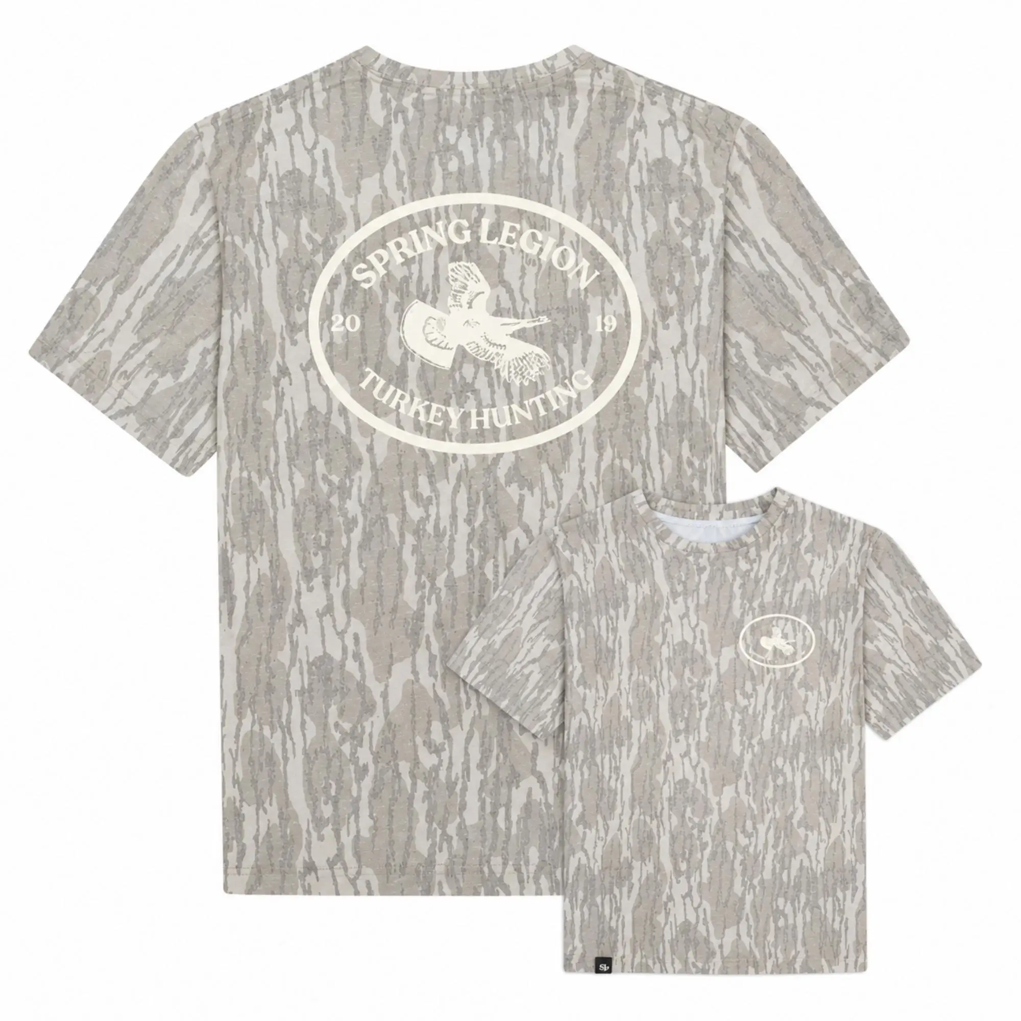 Spring Legion Turkey Mossy Oak Camo Tee  Hunting Bottomland Hunting Camo Shirt , Soft Stretch Cotton Full Size S-5XL