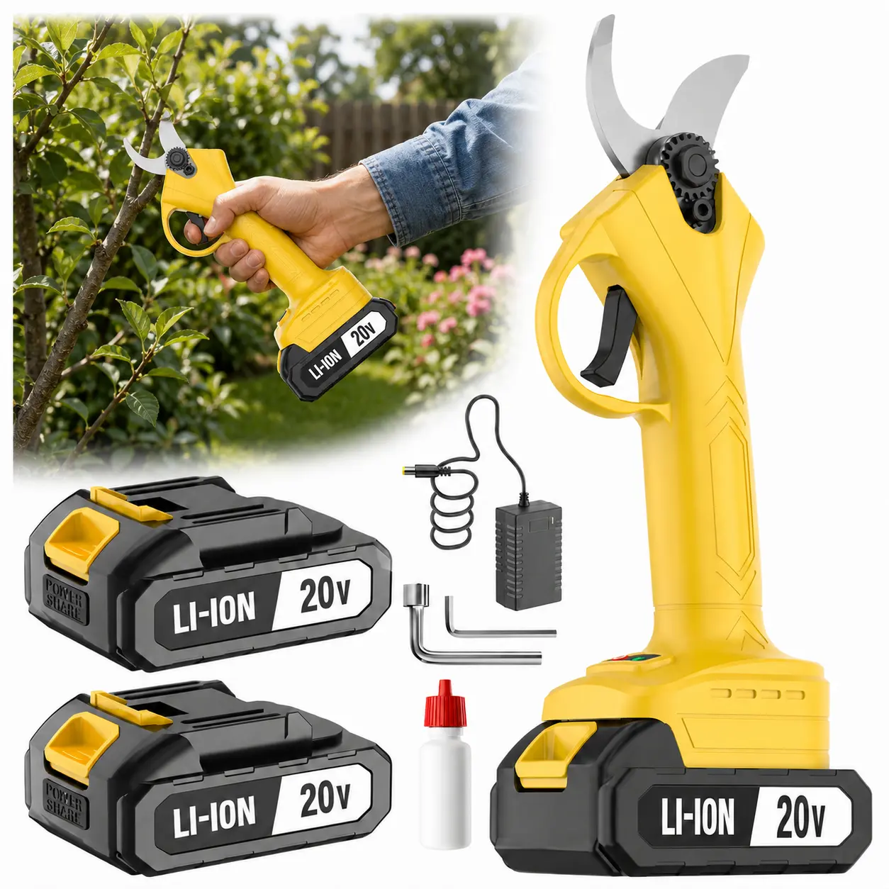 20V Electric Pruning Shears Cordless Branch Cutter, Rechargeable Garden Trimmer with  Battery, Sharp Cutting Tool for Tree Pruning, Fruit Tree Care, Shrub Trimming, Gardening ,Backyard Maintenance and  Outdoor Use