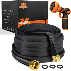 Giraffe Tools Garden Hose 25FT Lightweight Lay Flat Water Hose Kink Free Flexible Hose with 9 Spray Function Nozzle(Black)