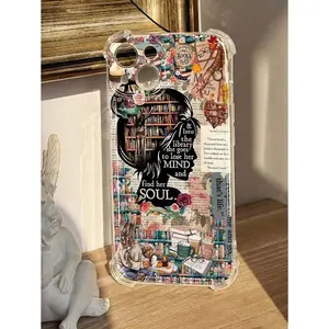 Vintage Aesthetic Library, Book, Coffee, Girl, Slogan Pattern Soft Transparent Shockproof Phone Case Compatible With IPhone 11/12/13/14/15/16 Pro Max