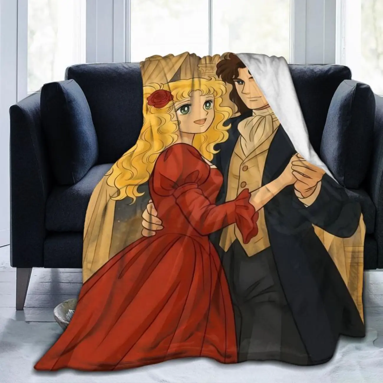 Candy Candy Anime Throw Blanket  Soft Flannel Vintage Anime Design with Couple in Red  Brown  All-Season Cozy Blanket for Home, Travel Camping Office  Anime Fans  Retro Lovers Anime It is an excellent gift for children, family and friends