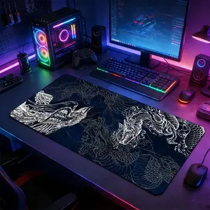 Dragon & Phoenix Starry Sky Extended Gaming Mouse Pad, Gaming Mousepad, Non-Slip Rubber Base Stitched Lock Edge Desk Mat, Oriental Myth Line Art Design Desk Pad, Durable Computer Accessory for Home Office & Gaming Setup, Perfect Gift for Gamers