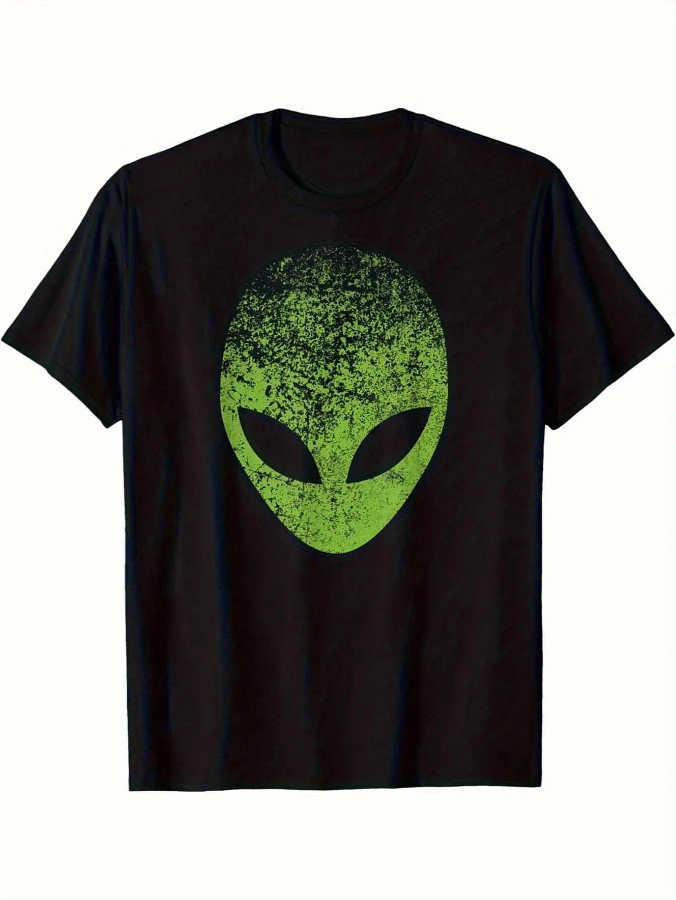 Men'S Alien Head Pattern T-Shirt - Black with Neon Green Alien Face, 51st Area Roswell UFO Propulsion Theory Shirt - Essential for Science Fiction and Comic Conventions - Casual Style, Retro Print Top, Comfortable Fit