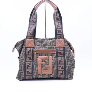 Pre-owned FENDI Canvas Top Handle Bags Zucca Vitello Patchwork Shoulder Bag Tobacco Sabbia B21471