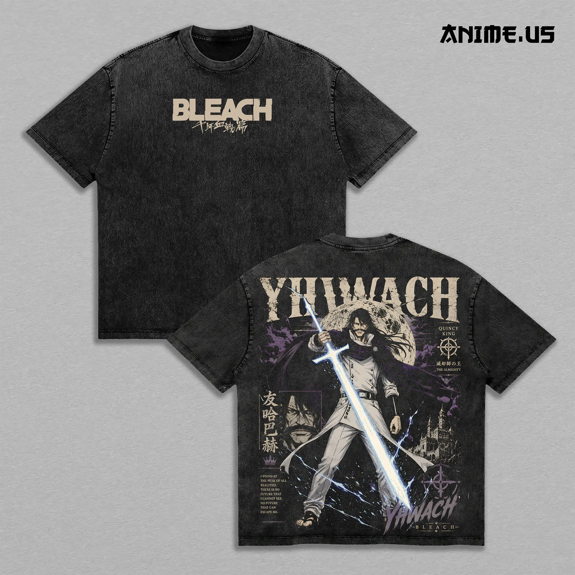 Yhwach Quincy King The Almighty Bleach Anime Graphic Vintage Washed Heavyweight Cotton Shirt, Oversized Manga Tee, Japanese Streetwear Apparel, Retro Gift For Anime Fans