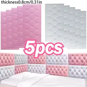 5-Piece Wall Protector with Tatami Pad, Bed Back Surround Soft Padding, Self-Adhesive Bedroom Decor, Modern Home Decoration, DIY Installation