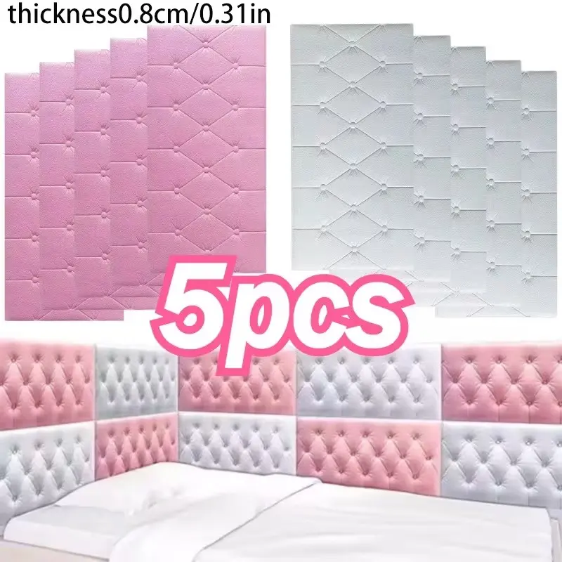 5-Piece Wall Protector with Tatami Pad, Bed Back Surround Soft Padding, Self-Adhesive Bedroom Decor, Modern Home Decoration, DIY Installation, Durable, Bedroom Protection