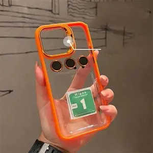 Lens Metal Ring Protector Stand Orange Cell Phone Case for iPhone 15 Pro Max/15 Pro/15 Plus/15