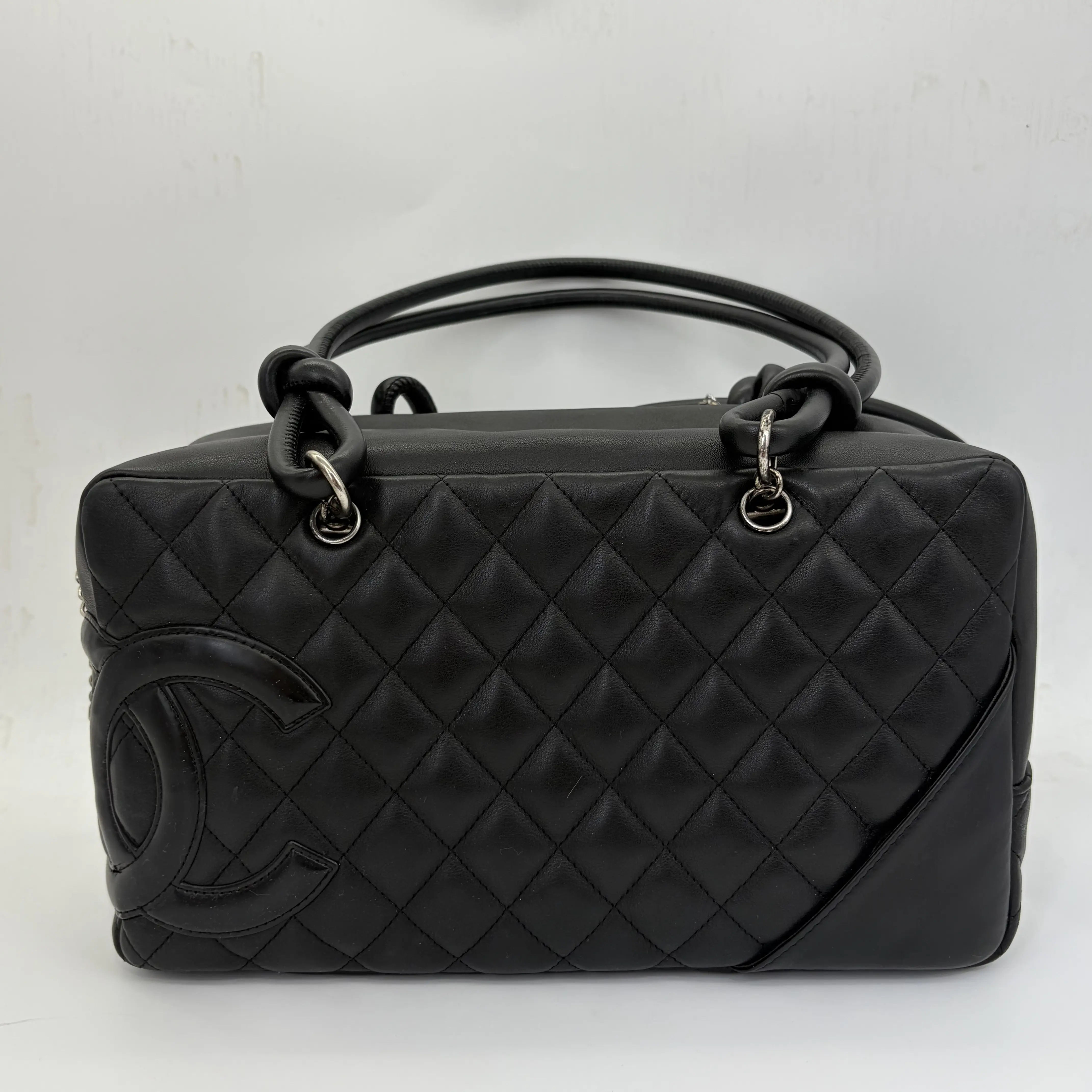 Pre-owned CHANEL Cambon Line bowling bag in black quilted soft calfskin