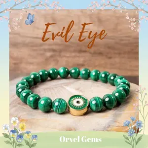 Evil Eye Energy Crystal Bracelet | 8mm Lapis Lazuli, Malachite, Apatite, Peach Moonstone, Howlite, Tiger's Eye, Rose Quartz, Black Tourmaline, Green Aventurine, Amazonite, Selenite, Amethyst Beads | Handmade Jewelry