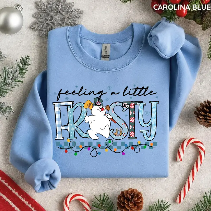 Retro Feeling A Little Frosty Sweatshirt, Christmas Snowman Crewneck, Xmas Party Sweater, Winter Holiday Pullover, Cozy Christmas Trip Gift, Cute Christmas Gift, Casual Top