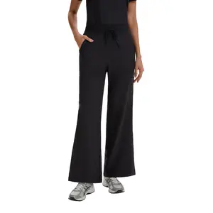 VECARDI Women's Black Flare Scrub Pants, High Waist Drawstring Waistband, Multi-Pocket Stretch Work Pants, Comfortable Medical Uniform Bottoms for Nurses & Healthcare Workers