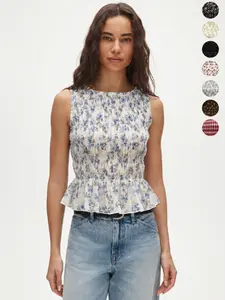 Summer Casual Sleeveless Round Neck Floral Plaid Print Top, Ruffled Hem Women's Shirt, Multi-Color Options, Daily Wear