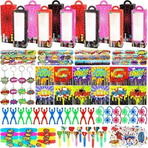 146pcs hero party favors for kids goodie box stuffers include mini notebooks slap bracelets keychain blowing dragon stickers sticky hands toy for carnival classroom prizes birthday party gifts