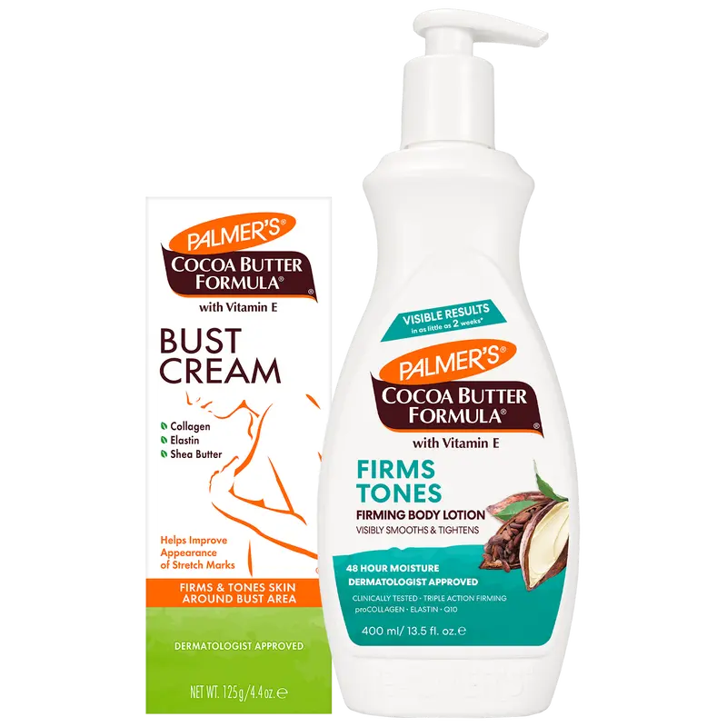 Palmer's Cocoa Butter Firming Body Care Bundle including Bust Cream and Firming Lotion to Moisturize, Firm and Tone Bust and Body