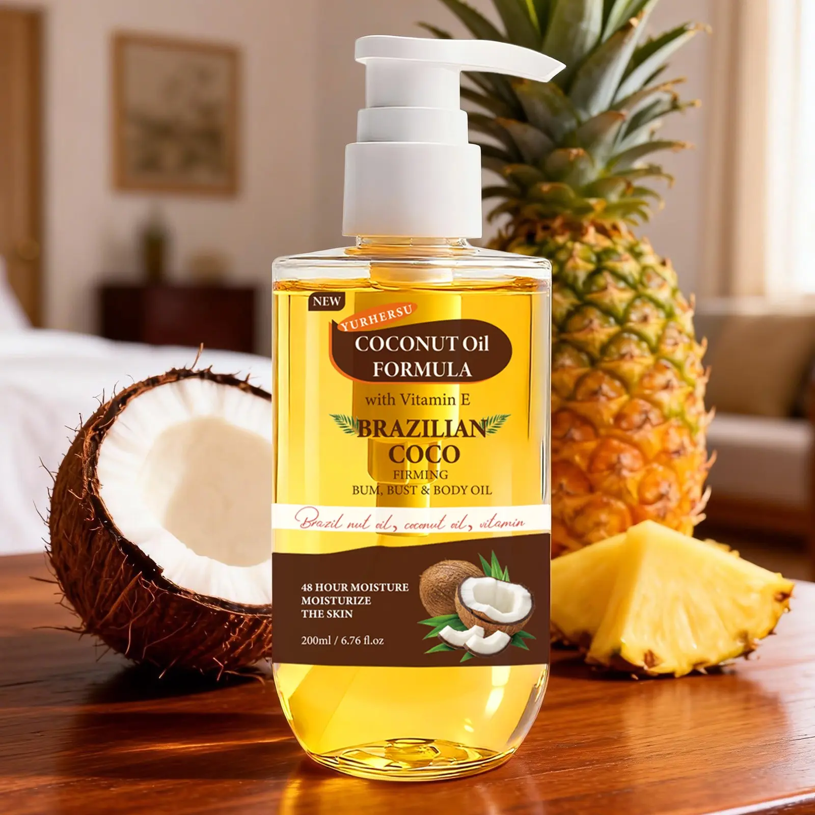Tahiti Vanilla Oil & Moisturizing Coconut Oil Formula Nourishing Oil Brazilian Coco Firming Body Oil with Vitamin E Body Care Oil, 6.5 Fl Oz, Helps with Skin Tightening & Firming of Bum, Bust & Belly, Provides 48Hr Moisture