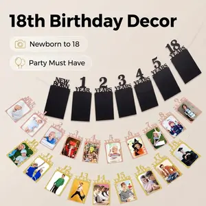 Birthday Photo Banner Age 1-18, Milestone Celebration Flag, Photo Display Wall, Party Decoration, Graduation Party Decorations