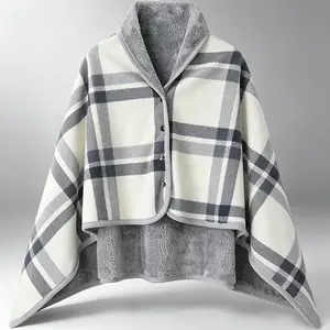 Fleece Wearable Blanket - Comfy Warm Buttoned Wrap Shawl Poncho, Ideal for Office Chair & Travel Camping Sleeping Gear