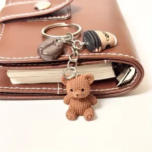 1 Cute Teddy Bear Coffee Charm Handmade Keychain Kawaii -brown (coffee Bean Color Matching) Closed with Metal Ring-birthday Coffee Lover Gifts Party Gifts Bag and Notebook Decoration-ladies Fashion Accessories Fun Design Durable Metal Ring