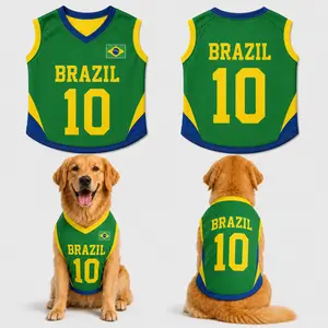 Personalized Brazil Inspired Pet Shirt, Custom Dog Cat Mesh Tank Top, Name Number Puppy Clothes, Green Yellow Pet Outfit