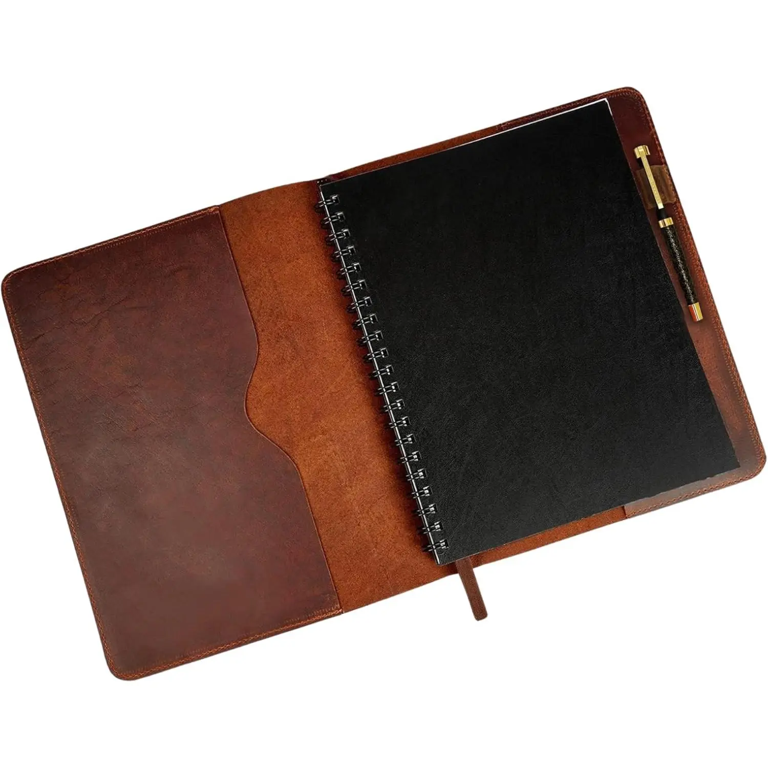 Heavy Duty Full Grain Leather Journal Cover (8.5 x 11 in.), Refillable Cahier XXL, Refillable Spiral Notebook (8.5 x 11 in.), Handmade Leather Journal Cover - Brown