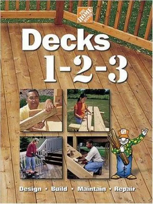Used Hardcover Book - Decks 1-2-3: Design, Build, Maintain, Repair by Home Depot (English, 192 Pages, 2001 Edition) - Woodworking Projects, Home Improvement Guide with Detailed Photography, Expert Tips, Step-by-Step Instructions