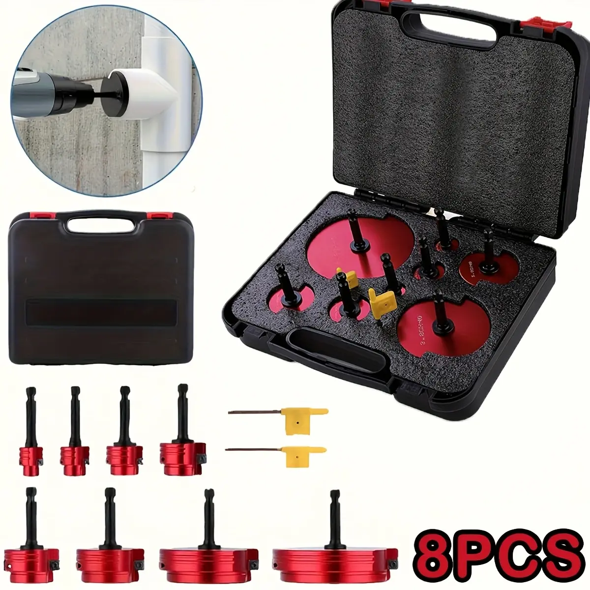 8pcs Heavy-Duty Plastic Pipe ABS Fitting Reamer Kit with Carbide-Tipped Inserts - 1/2 to 4Size Drill Bits for PVC,CPVC,ABS - Compatible with (DIY & Professional Plumbing) tool set giftsforhim christmasgiftideas shopblackfriday Pipe Threading