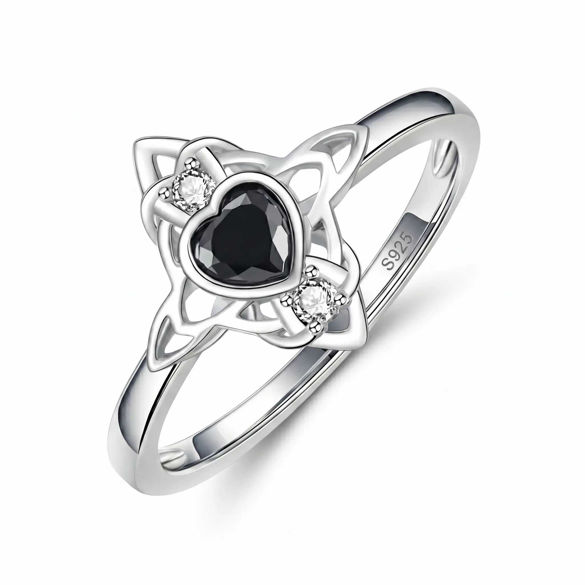 925 Stylish Black Heart Ring with Celtic Knot and 5A CZ Design, Vintage and Elegant Ring Jewelry for Women, Witches or Gothgirls Ring, Gothic Y2k Witch Style Perfect for Daily Wear and Party, Valentine's Day Birthday Gift