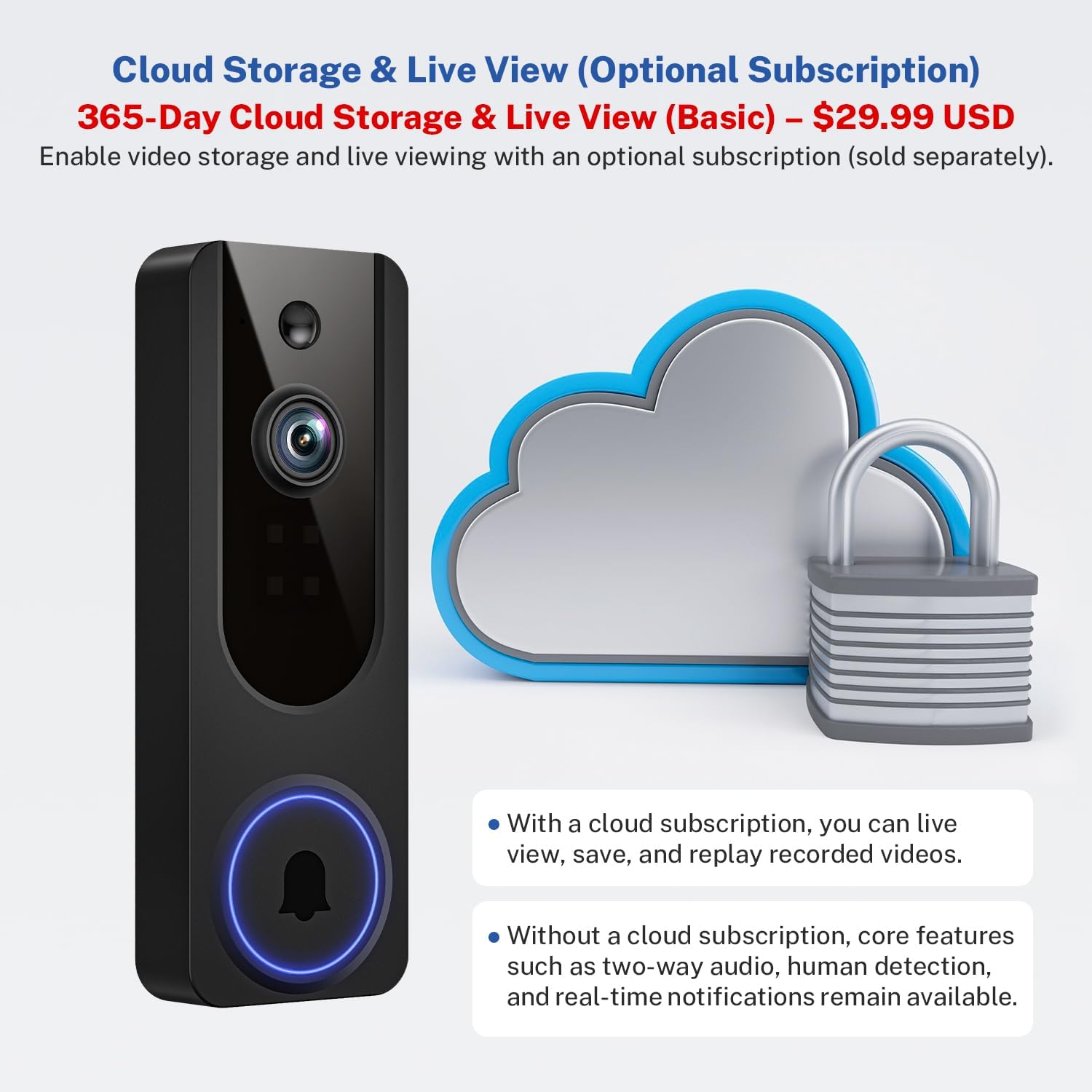 1080p WiFi Video Doorbell Camera Wireless, Battery Powered, AI Human and Motion Detection, 2 Way Talk, Night Vision, Cloud Storage, 2.4G WiFi Only, Indoor/Outdoor Surveillance 1080p WiFi Video Doorbell Camera Wireless, Battery Powered, AI Human and Motion Detection, 2 Way Talk, Night Vision, Cloud Storage, 2.4G WiFi Only, Indoor/Outdoor Surveillance