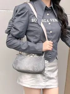 Silver Snake Pattern Crossbody Bag, High-End Street Style Accessory, Unique Design Shoulder Bag, Sweet Cool Fashion Statement