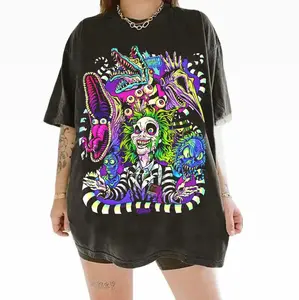 Beetlejuice Horror Graphic Tee, Neon Vintage Movie T-Shirt, Oversized 90s Grunge Streetwear Top, Gothic Halloween Shirt Unisex, Movie Fans Gift Menswear Top