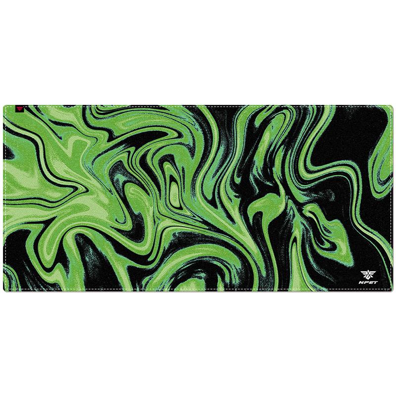 NPET N110 XXL Gaming Desk Mat 35x17 inch Non-Slip Stitched Edge for Office Home Mouse Mover Pad Desktop Accessory with Green Swirl Design