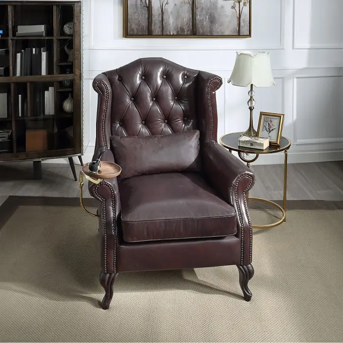 Acme AC02994 Pino Vintage Brown Top-Grain Leather High-Back Swivel Accent Chair - Tufted, Nail Head Trim, Versatile Indoor Furniture for Interior Design Lounge Spaces