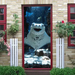 2pcs Underwater Adventure Cartoon Ray Fish Wall Stickers Waterproof Decorative Decals for Kids Room Bathroom Ocean Theme Kindergarten Background Wall Art Removable Self Adhesive Wall Decor Stickers Colla