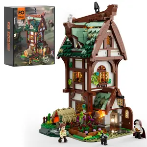 FUNWHOLE  Medieval Apothecary Shop,Christmas Gift, Lighting Building Bricks Set - Compatible with Legos Medieval Series Collectible Display House  Toys Gift Set 1470 Pcs for Boys and Girls age 18+