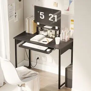 Modern Computer Desk with Keyboard Tray & Monitor Stand, 37.4" Home Office Desk for Small Spaces, Study Writing Table with Storage Shelves, Gaming Desk, Black