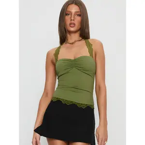 Kenzlee Lace Detail Halter Top Green