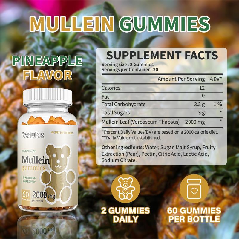 Wild & Organic Mullein Gummies for Lungs 2000mg - Lung Detox and Cleanse - Vegan Mullein Leaf Gummies for Immune Support - 60 Non-GMO Herbal Extract Chews Healthcare Fitness
