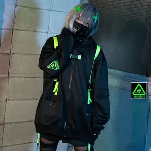 Cyberpunk Cat ears black & toxic green punk emo zip up Sleeved hoodie - unisex