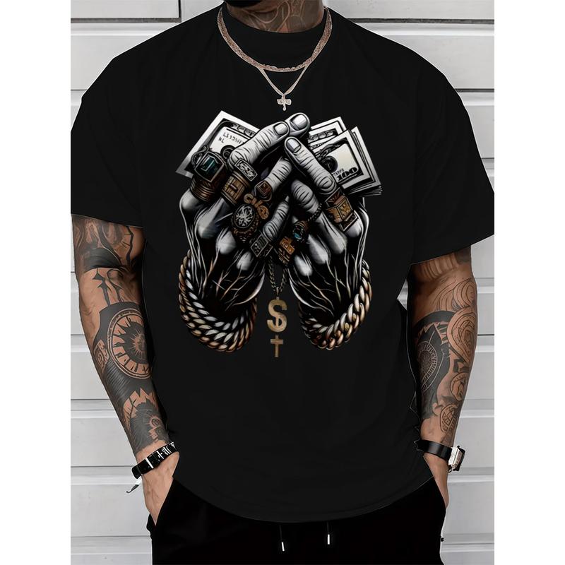Unisex 180g Soft Cotton Tshirt - Casual Relaxed Fit Streetwear Short-Sleeve Round Neck, Fade-Resistant Dollar Print & Rings Vivid Graphic, All Seasons Sports Top