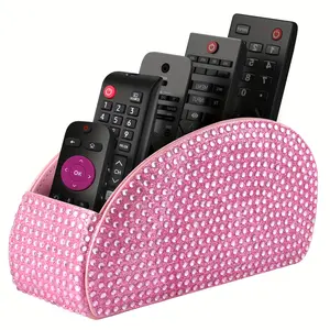 Sparkling Rhinestone-Embellished Faux Leather Remote Control Holder with 5 Compartments - TV Remote Ball Caddy, Desktop Organizer for Glasses, Brushes, Media Players, Pens - Space-Saving Bedside/Office Desk Accessory, Perfect Gift for Chris