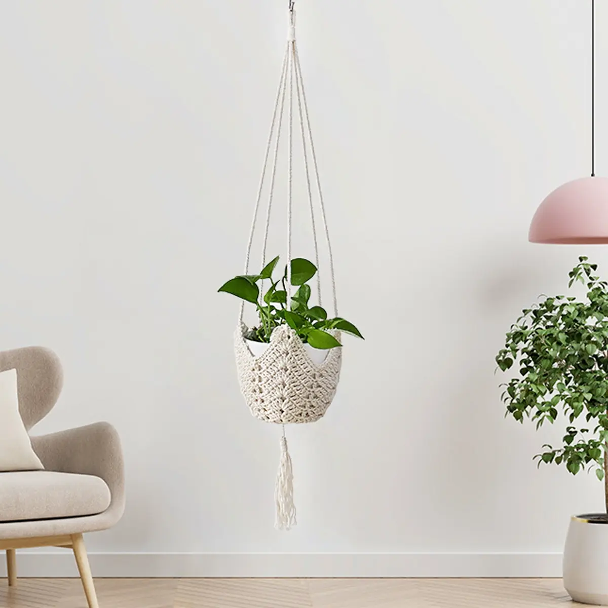 1pc Bohemian Hanging Swinging Planter Baskets, Crochet Long Plant Hanger with S Shaped Hooks, Macrame Plant Holder Durable Woven Rope for Bedroom, Living Room, Garden, Home Decor, Garden Accessories
