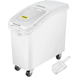 VEVOR Ingredient Bin 21 Gallon with Scoop, 400-Cup Capacity Commercial Ingredient Bin Stackable, White Mobile Ingredient Bin for Kitchen Storage