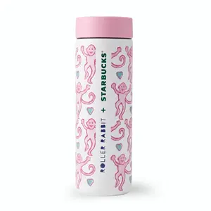 Starbucks x Roller Rabbit Pink/White Monkey Print Bottle Tumbler – 16 fl oz