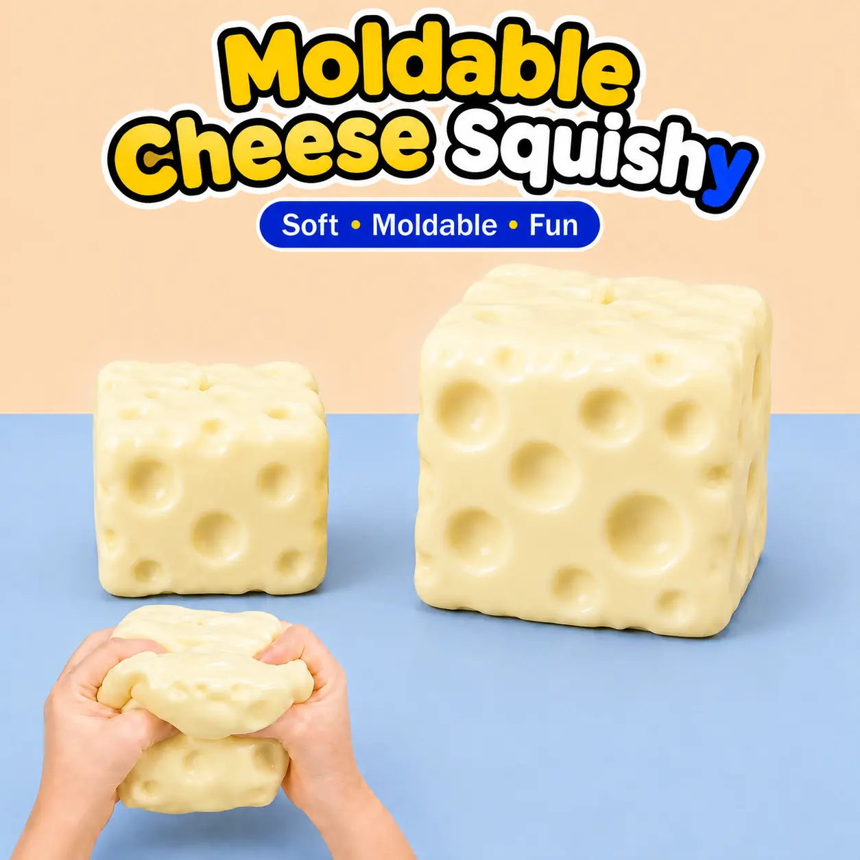 Cheese Block Squishy Toy, Moldable Non-Rebound Sensory Stress Ball, Soft Squeeze Fidget Toy for ASMR, Desk Relaxation and Sensory Play, 1PC