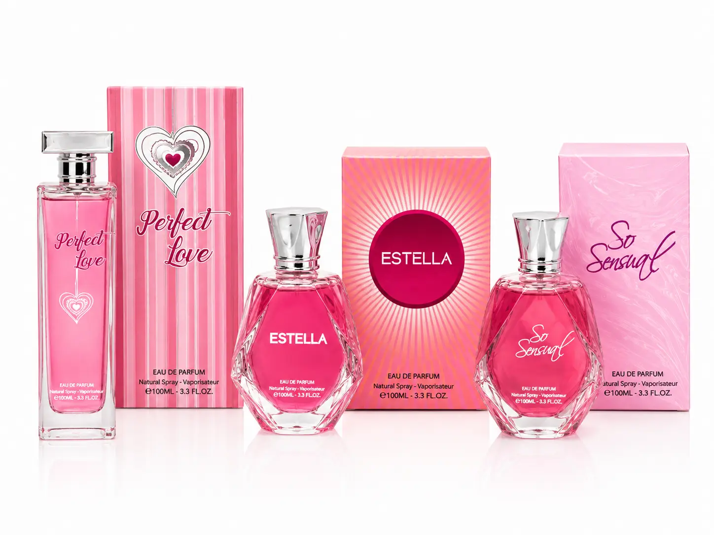 3 Piece Pink Luxury Eau De Parfum Gift Set for Women – Perfect Love, Estella & So Sensual Fragrance Collection – 100ml Each
